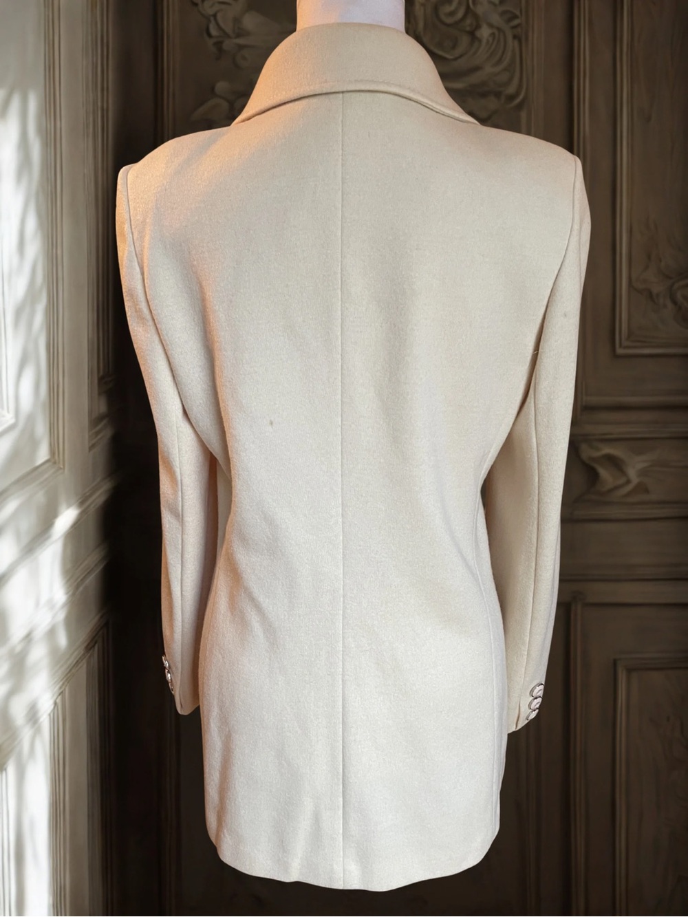 Vintage BLEYLE Women's 100% Wool Double Breasted Car Coat Jacket Cream Size 10 - Picture 7 of 14